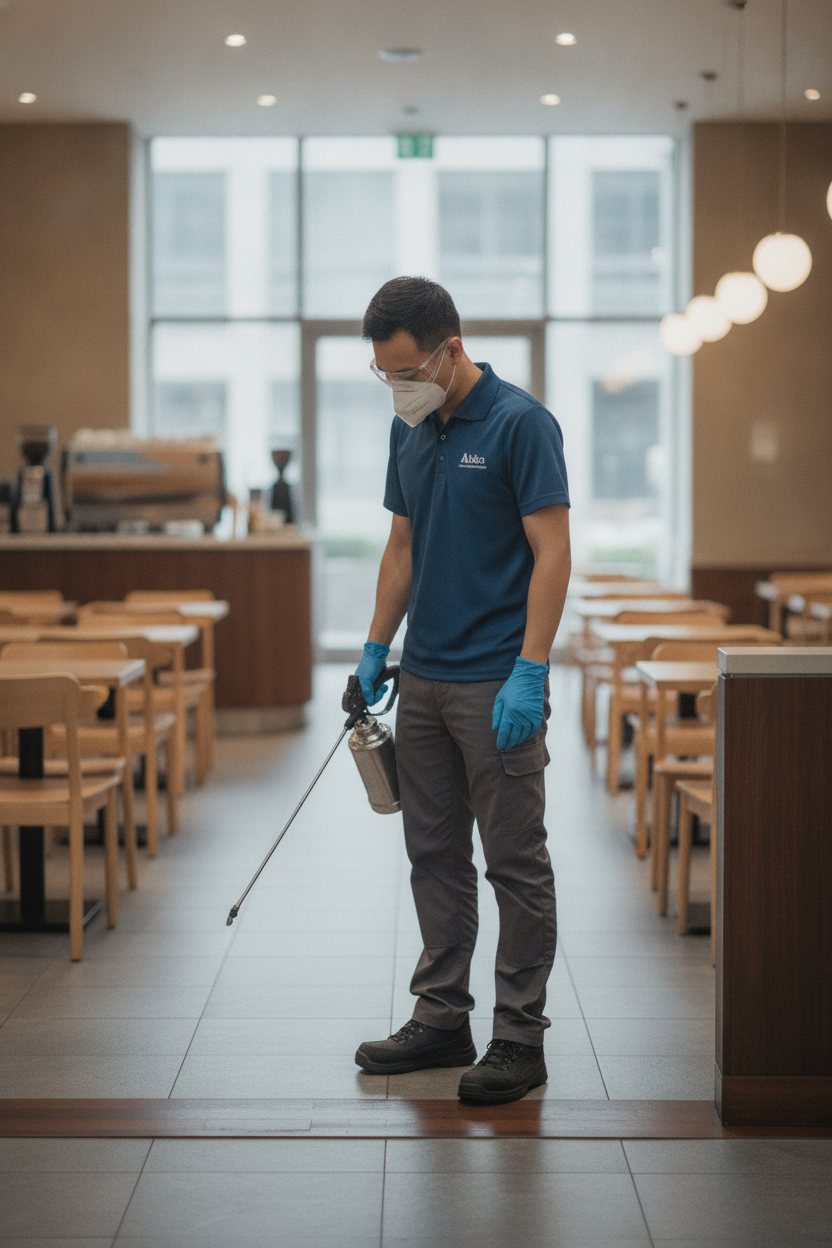 Abba pest control specialist treating an F&B outlet in Singapore