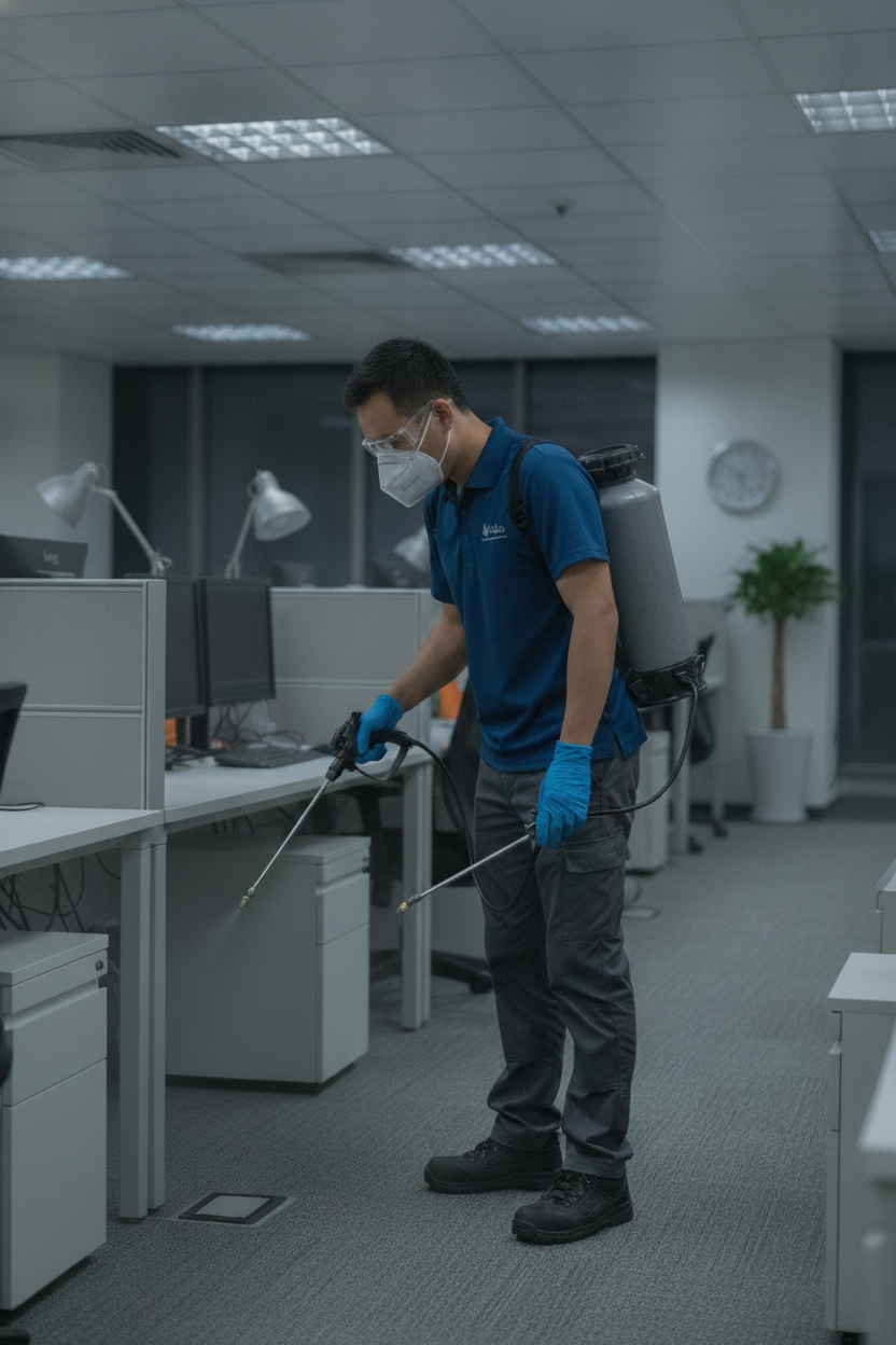 Abba pest control specialist treating an office in Singapore